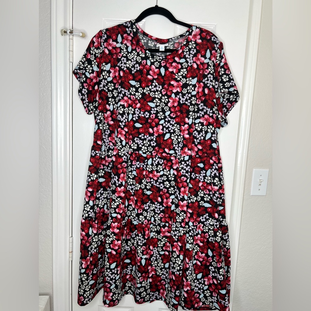 LuLaRoe Floral Midi Dress - Black, Red, White